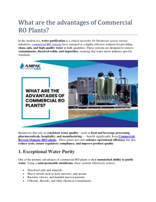 What are the advantages of Commercial RO Plants