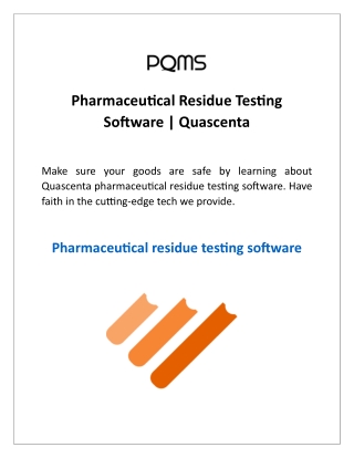 Pharmaceutical Residue Testing Software  Quascenta