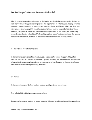 Are Fe Shop Customer Reviews Reliable