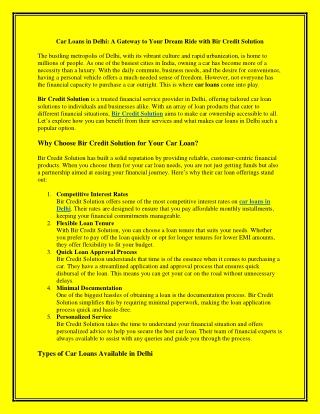 Car Loans in Delhi