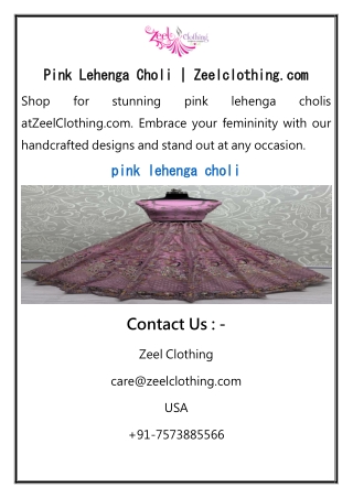 Pink Lehenga Choli  Zeelclothing