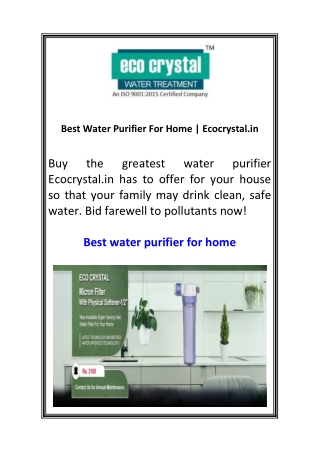 Best Water Purifier For Home  Ecocrystal.in