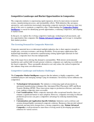 Competitive Landscape and Market Opportunities in Composites