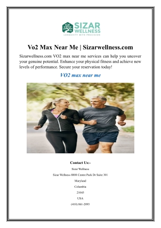 Vo2 Max Near Me  Sizarwellness.com