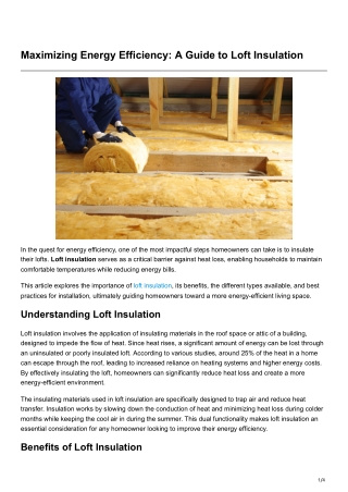Maximizing Energy Efficiency A Guide to Loft Insulation