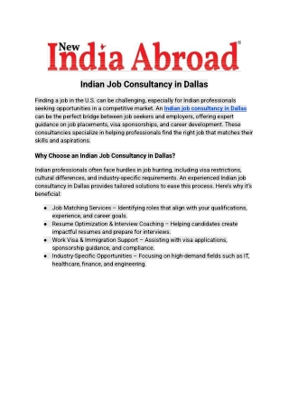 Indian Job Consultancy in Dallas