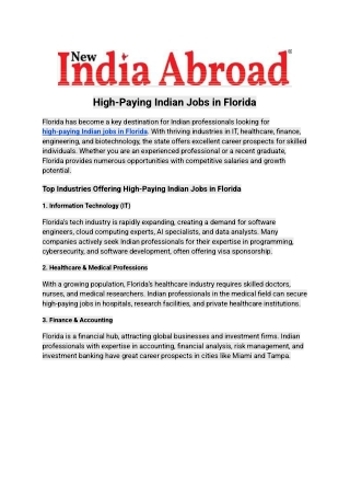 High-Paying Indian Jobs in Florida