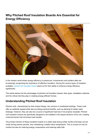 Why Pitched Roof Insulation Boards Are Essential for Energy Efficiency