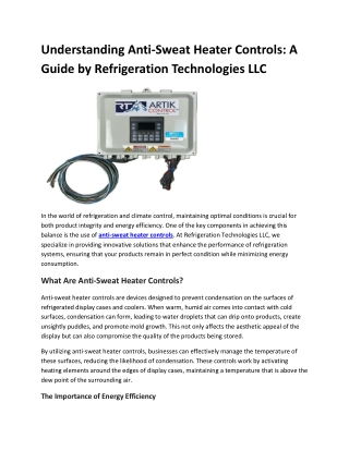 Advanced Anti-Sweat Heater Controls by Refrigeration Technologies LLC