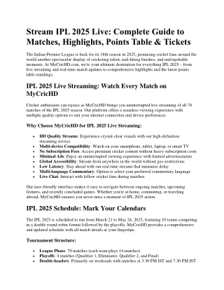 Stream IPL 2025 Live Complete Guide to Matches, Highlights, Points Table & Tickets