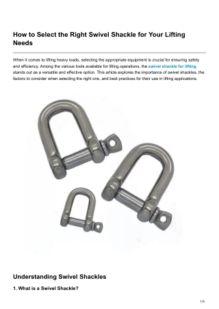 How to Select the Right Swivel Shackle for Your Lifting Needs