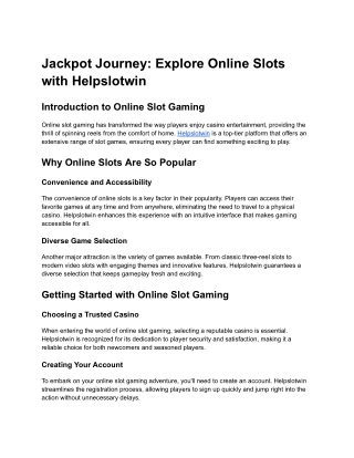 Jackpot Journey_ Explore Online Slots with Helpslotwin