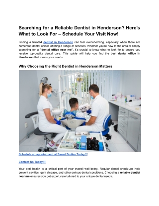 Searching for a Reliable Dentist in Henderson