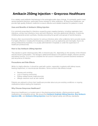 Amikacin 250mg Injection – Greycross Healthcare