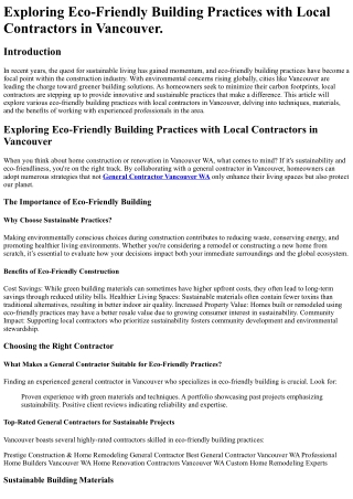 Exploring Eco-Friendly Building Practices with Local Contractors in Vancouver.