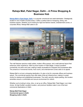 Raheja Mall, Patel Nagar, Delhi – A Prime Shopping & Business Hub