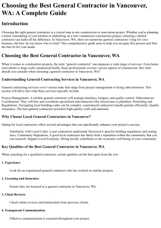 Choosing the Best General Contractor in Vancouver, WA A Complete Guide