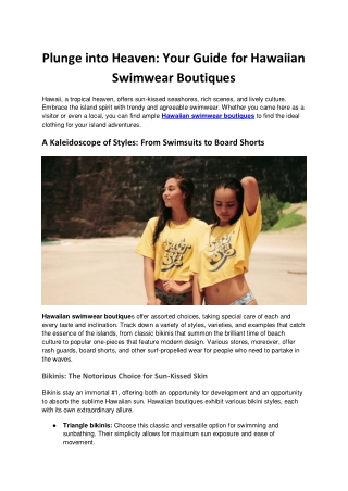 Plunge into Heaven Your Guide for Hawaiian Swimwear Boutiques