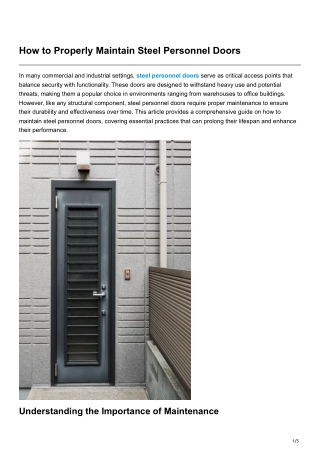 How to Properly Maintain Steel Personnel Doors