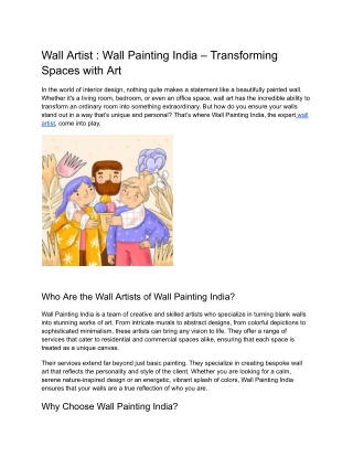 Wall Artist _ Wall Painting India – Transforming Spaces with Art