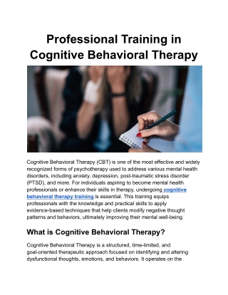 Professional Training in Cognitive Behavioral Therapy
