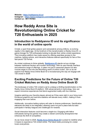 How Reddy Anna Site is Revolutionizing Online Cricket for T20 Enthusiasts in 2025.