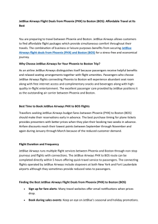 JetBlue Airways Flight Deals from Phoenix (PHX) to Boston (BOS) Affordable Travel at Its Best