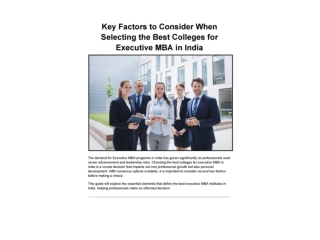 Key Factors to Consider When Selecting the Best Colleges for Executive MBA in India