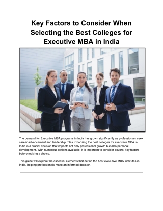 Key Factors to Consider When Selecting the Best Colleges for Executive MBA in India