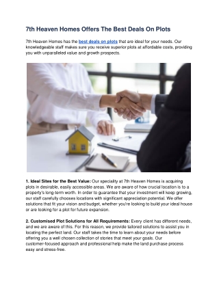 7th Heaven Homes Offers The Best Deals On Plots