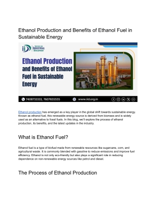 Ethanol Production and Benefits of Ethanol Fuel in Sustainable Energy