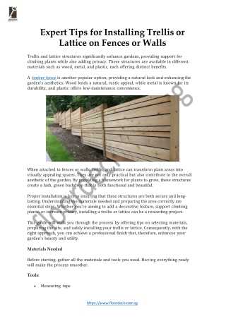 Expert Tips for Installing Trellis or Lattice on Fences or Walls