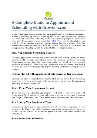 A Complete Guide to Appointment Scheduling with Growoen
