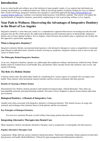 Your Path to Wellness: Discovering the Advantages of Integrative Dentistry in th