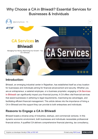 Why Choose a CA in Bhiwadi? Essential Services for Businesses & Individuals