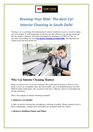 Revamp Your Ride: The Best Car Interior Cleaning in South Delhi