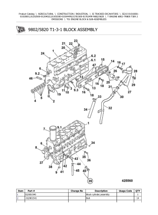 JCB JS210 Tracked Excavator Parts Catalogue Manual Instant Download (SN 01018001-01020001, 01202500-01204022, 01503300-0