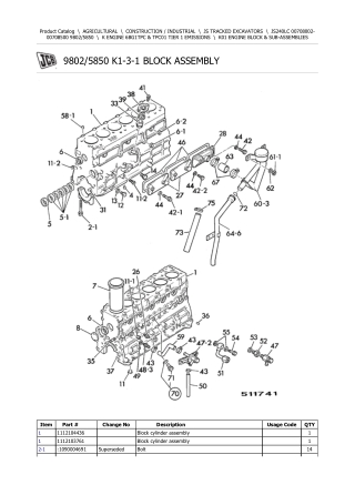 JCB JS240LC Tracked Excavator Parts Catalogue Manual Instant Download (SN 00708002-00708500)
