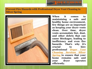 Prevent Fire Hazards with Professional Dryer Vent Cleaning in Silver Spring