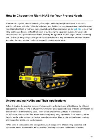 How to Choose the Right HIAB for Your Project Needs