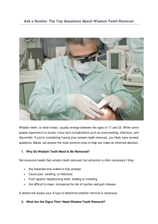 Ask a Dentist The Top Questions About Wisdom Teeth Removal