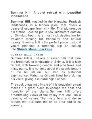 Summer Hill – A Quiet Retreat with Beautiful Landscapes