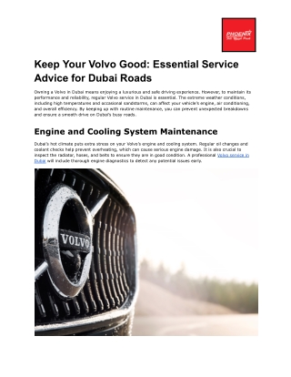 Keep Your Volvo Good: Essential Service Advice for Dubai Roads