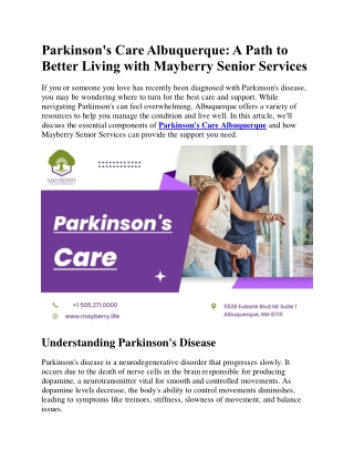Parkinson's Care Albuquerque A Path to Better Living with Mayberry Senior Services