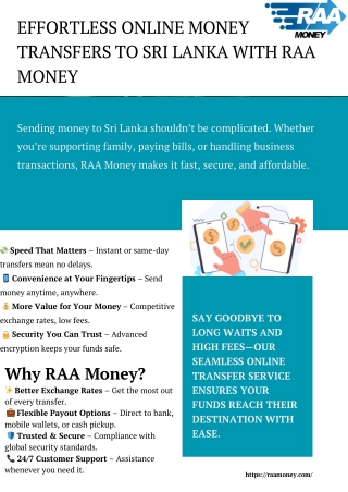 Secure & Fast Online Money Transfers to Sri Lanka with RAA Money