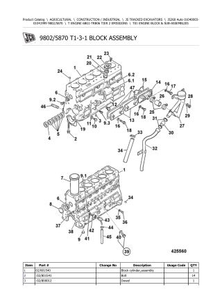 JCB JS260 Auto Tracked Excavator Parts Catalogue Manual Instant Download (SN 01040003-01041999)