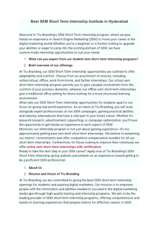 Best SEM Short Term Internship Institute in Hyderabad