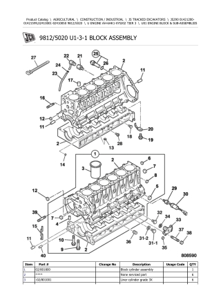 JCB JS290 Tracked Excavator Parts Catalogue Manual Instant Download (SN 01421200-01421599, 02410001-02410050)