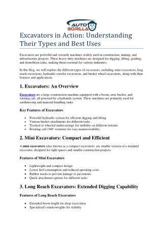 Excavators in Action: Understanding Their Types and Best Uses