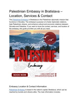 Palestinian Embassy in Bratislava – Location, Services & Contact